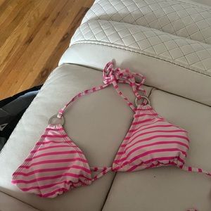 Pink & white striped bikini top